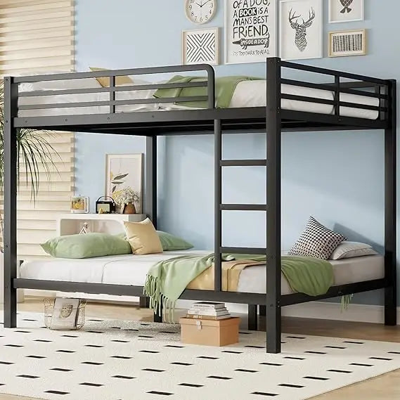 Metal Bunk Bed Frame - With Guardrails, Beds for Dorm,Bedroom,Guest Room,Heavy Duty Metal Slats