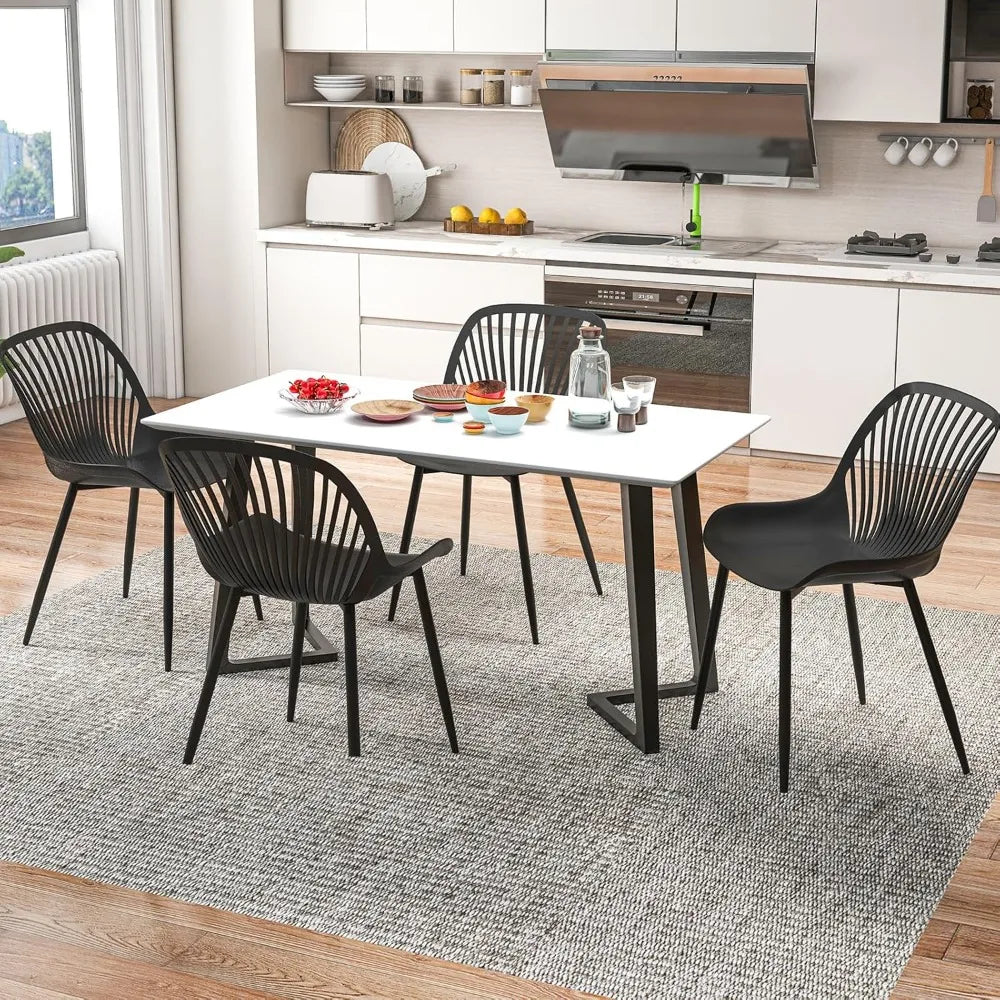 Black Dining Chairs Set of 4, Modern Kitchen Chairs with Metal Legs, Cutout Backrest, Curved Seat, Armless Accent Chairs