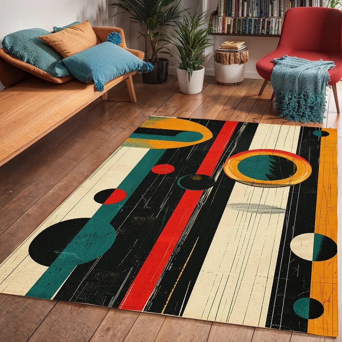 Mid-Century Modern Area Rug - Colourful Abstract Geometric