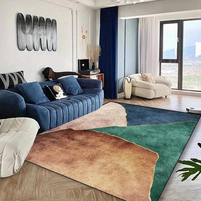Luxury Gradient Carpet Collection Golden Veins Abstract Patterns Green Teal Brown Grey Tones Large Area Rugs Modern Lounge Decor