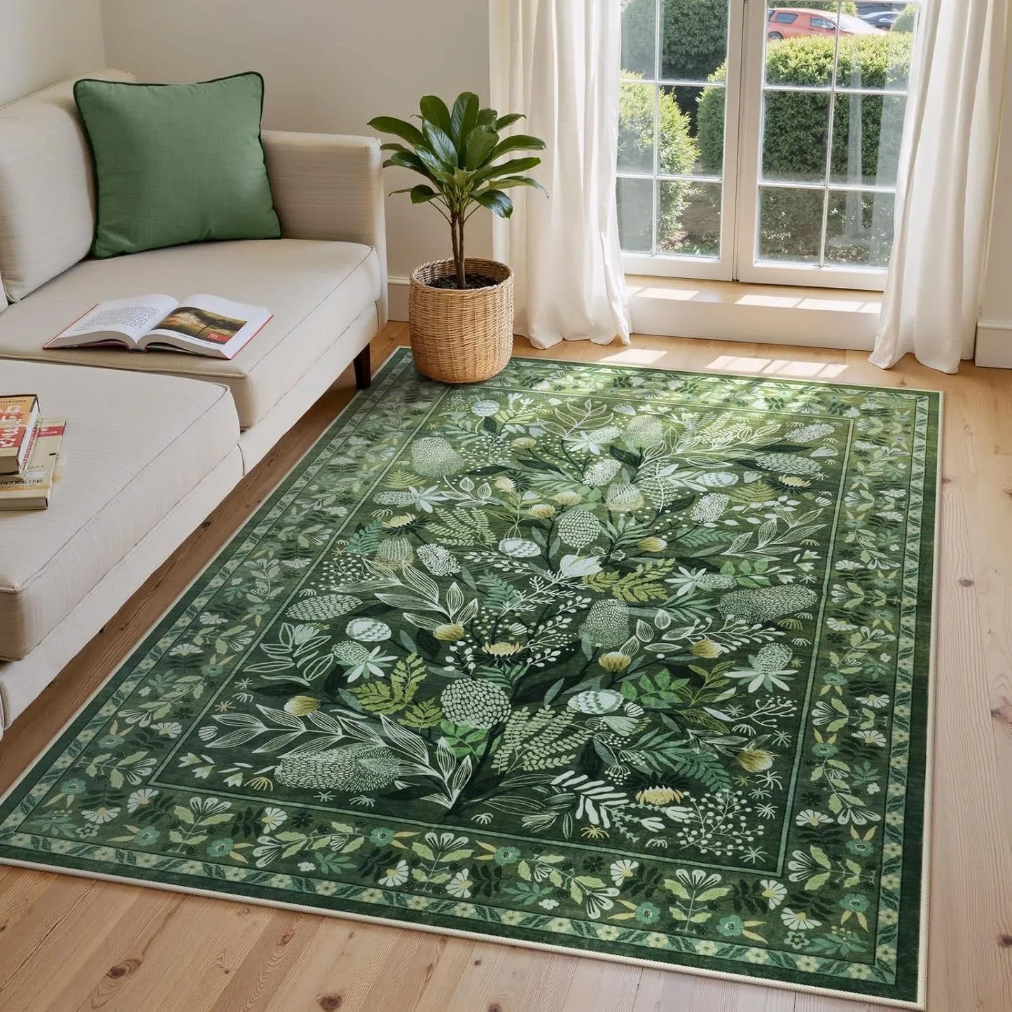 Christmas Area Rug Botanical Floral Washable Rugs for Living Room Holiday Decor, Non-Slip Soft Modern Bedroom Rug,Indoor Carpet
