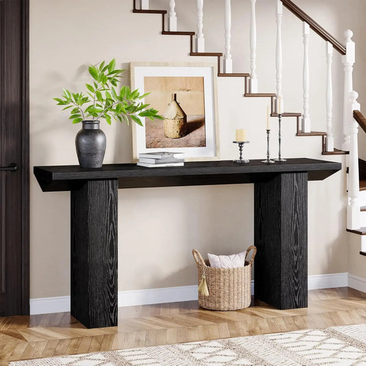 Long Console Table for Entryway, Farmhouse Wood Sofa Table Behind Couch for Living Room, Hallway, Entrance, Foyer (Dark Black)