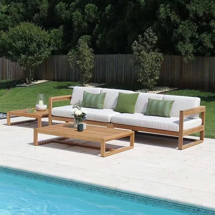 Modern Teak Wood Furniture With Cushions Sofa Set Living Room Patio Hotel Outdoor Sectional Garden Sofa natural wood furniture