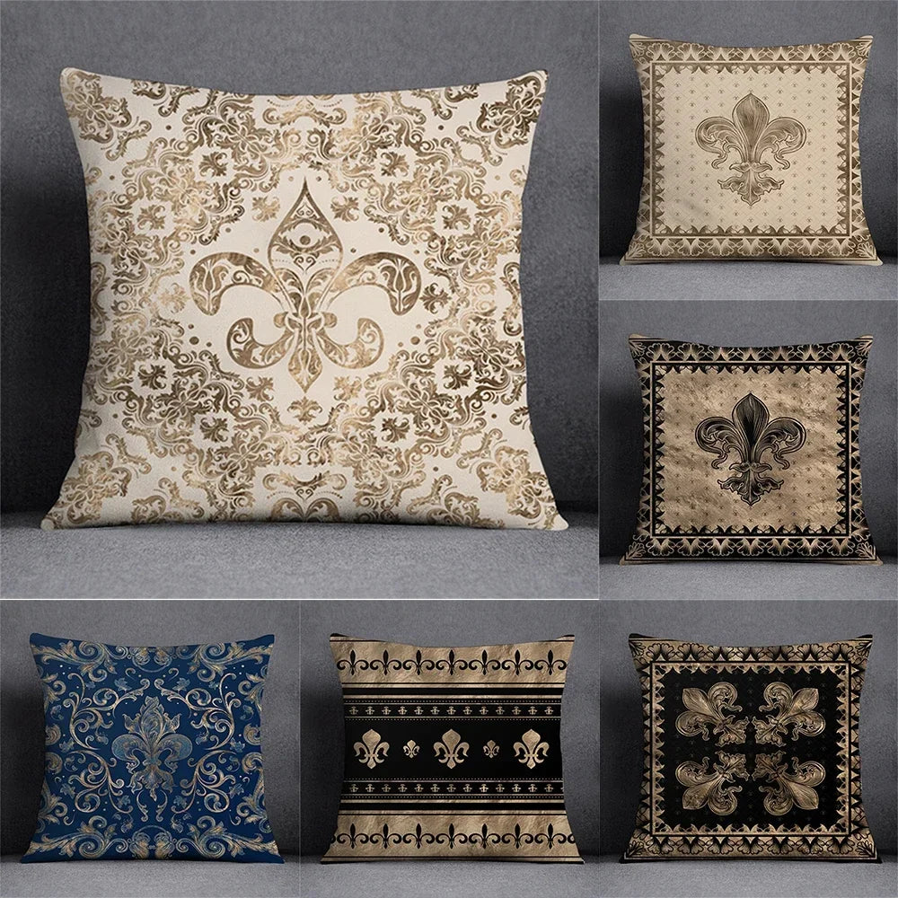 Black Gold Elegant Design Cushion Cover Symmetrical Plant Pillowcase Home Car Pillows Decor For Living Room Sofa Square Cushions