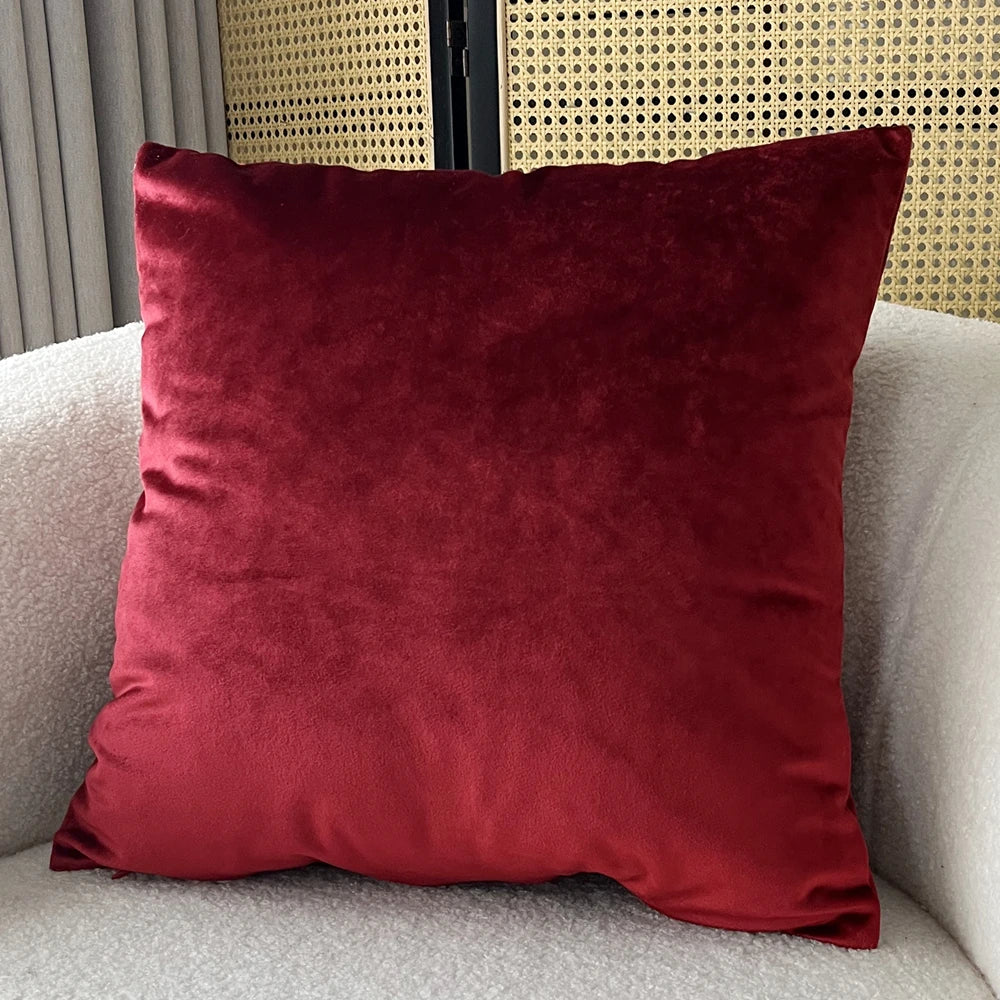 Contemorary Home Decorative Pillow Case Knit Velvet Burgundy Red Soft Plain Cushion Cover 45x45cm 1 Piece Pack