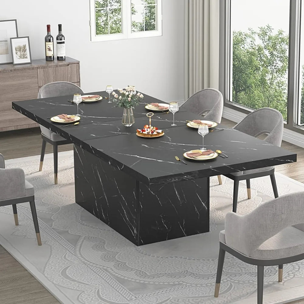 71” Dining Table for 6-8, Rectangle Modern Faux Marble Dinner Table, Large Dining Room Table for Kitchen Living Room,