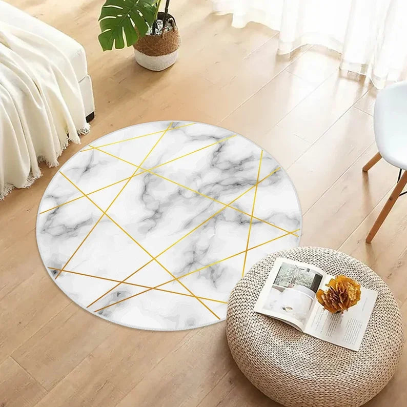Gold Marble Round Rug, Gold Greek Round Rugs Modern Marble Rug Marble Door Mat Dining Room Rug Modern Washable Rug Trendy Rug