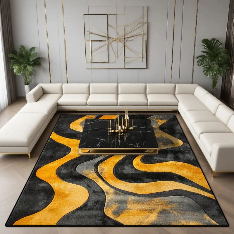 Black and Gold Abstract Geometric Area Rug - Modern Design