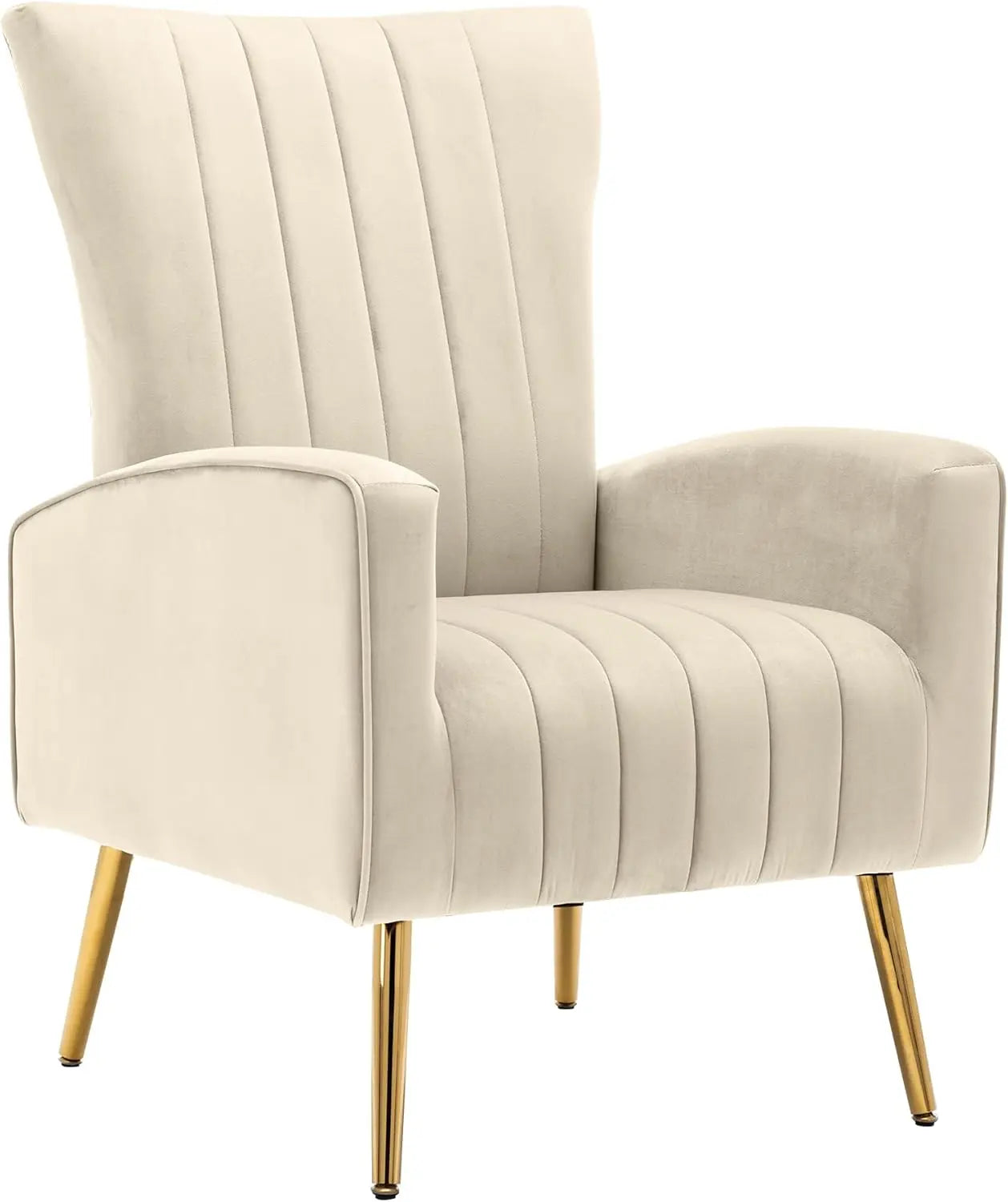 Velvet Accent Chairs Set of 1, Modern Fabric Upholstered Living Room Chairs Armchairs with Wing Back and Metal Legs, Pin