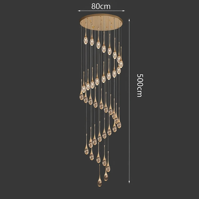 Crystal Chandelier: Multi-Drop Spiral Pendant Light in Gold - 30cm x 120cm