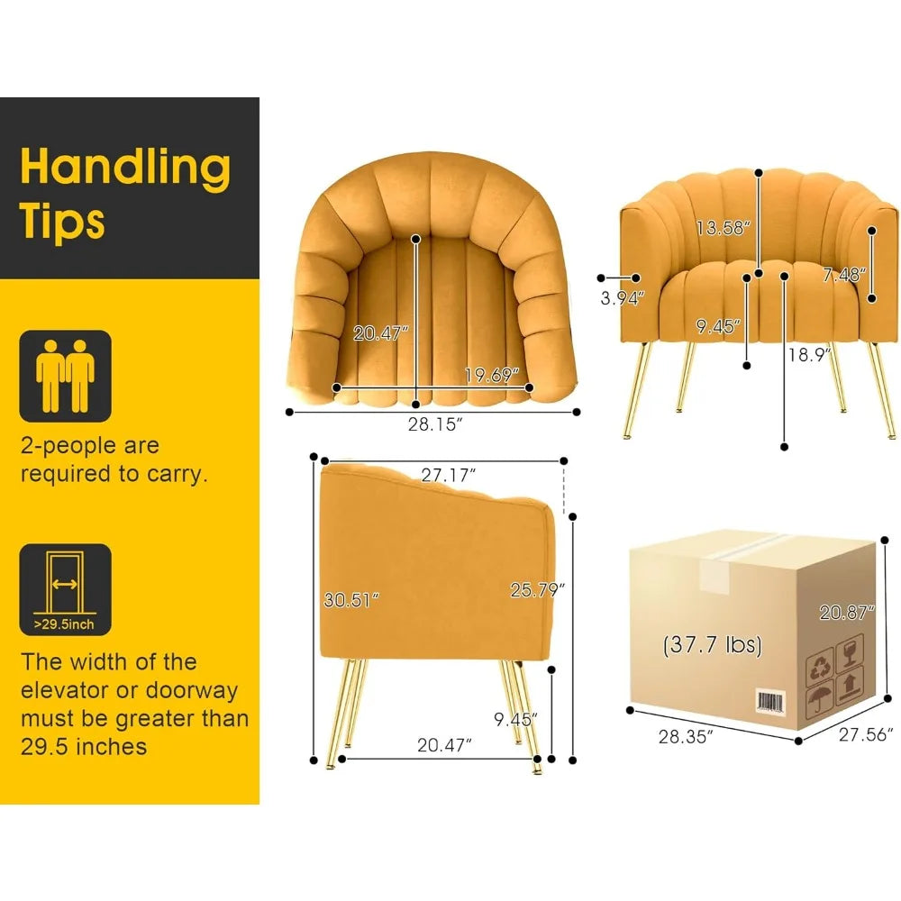 Oversized Pumpkin Couch Accent Chair, Modern Comfy Velvet Upholstered Barrel Chairs, Luxury Single Sofa Armchair for Living Room