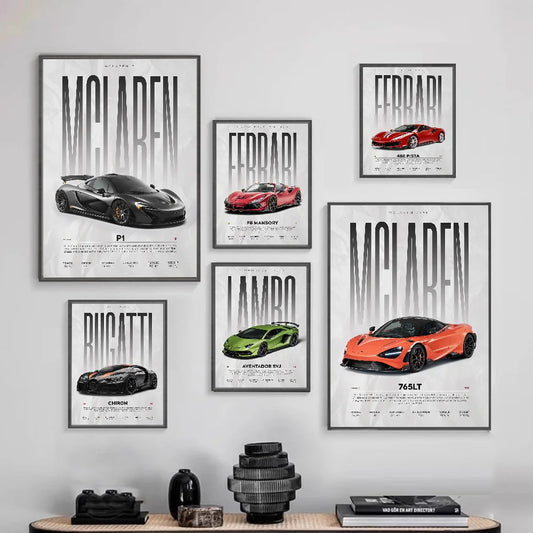Famous Cars P1 765LT F8 SVJ 488 Poster Wall Art Print Poster Decorative Mural Modern Home Decor Birthday Gift Unframed