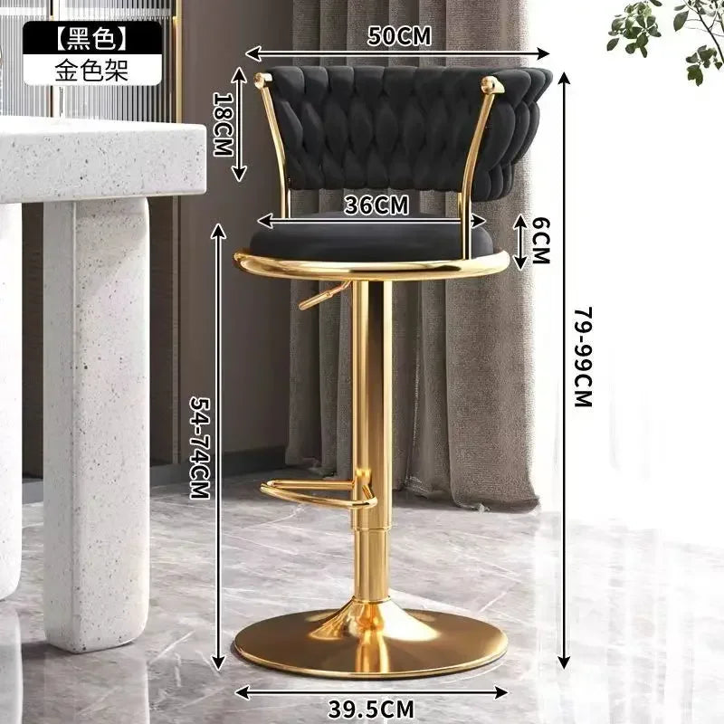 Black And Golds Bar Stool Beige High Kitchen Home Light Luxury Backrest Chair Iron Island Tabourets De Bar Dining Chairs Hocker