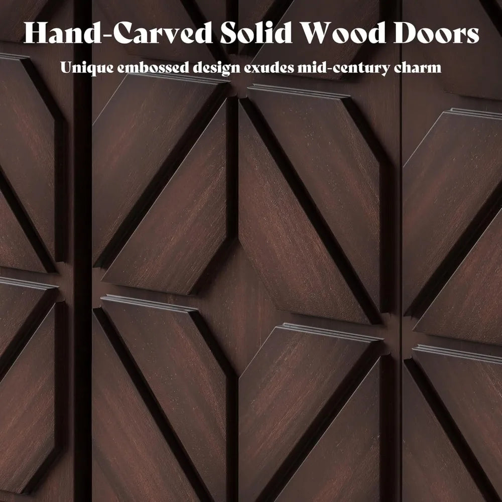 Sideboard Buffet with Hand-Carved Geometric Doors - Console Cabinet, 63"