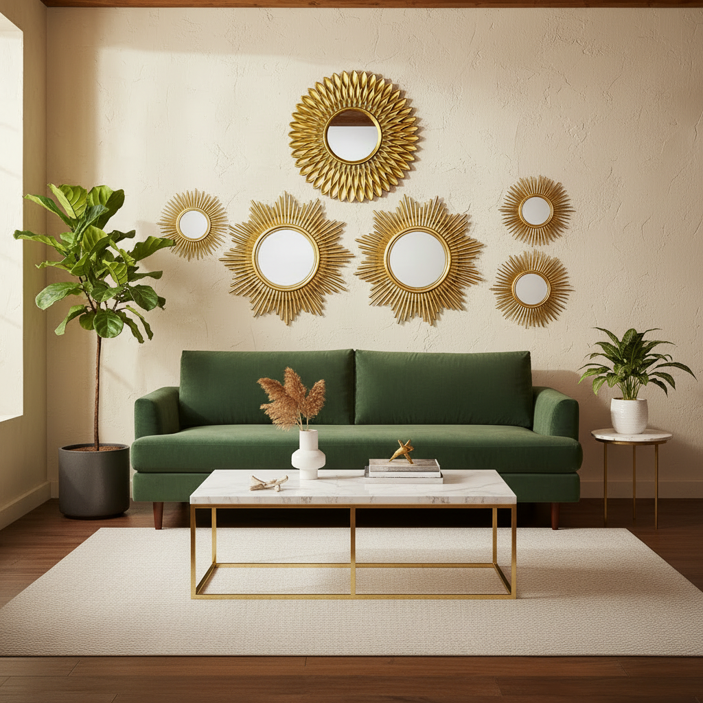 Sunburst Wall Mirror - Round Decorative Gold or Silver - Boho Decor