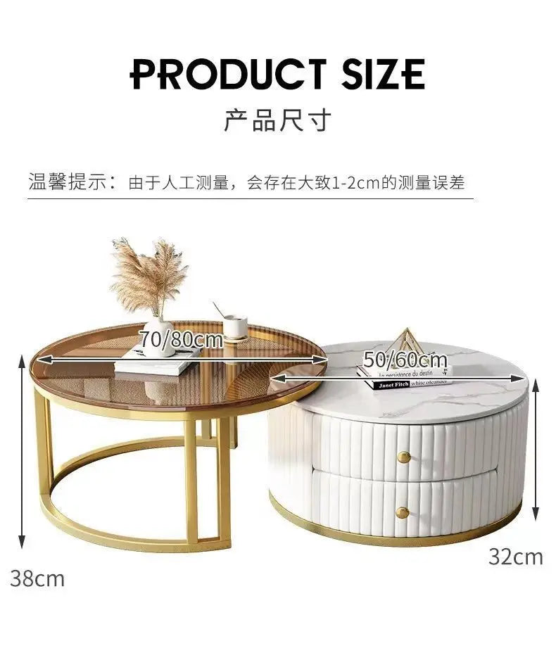 2pcs Light Luxury Rock Plate Tea Coffee Tables Minimalist Modern Scalable Center Tables Sofa Side Table Living Room Furniture