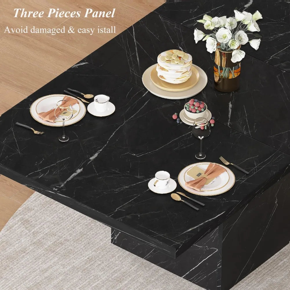 Modern 63 Rectangular Faux Marble Dining Table for 6, Suitable for Farmhouse Style Living Rooms