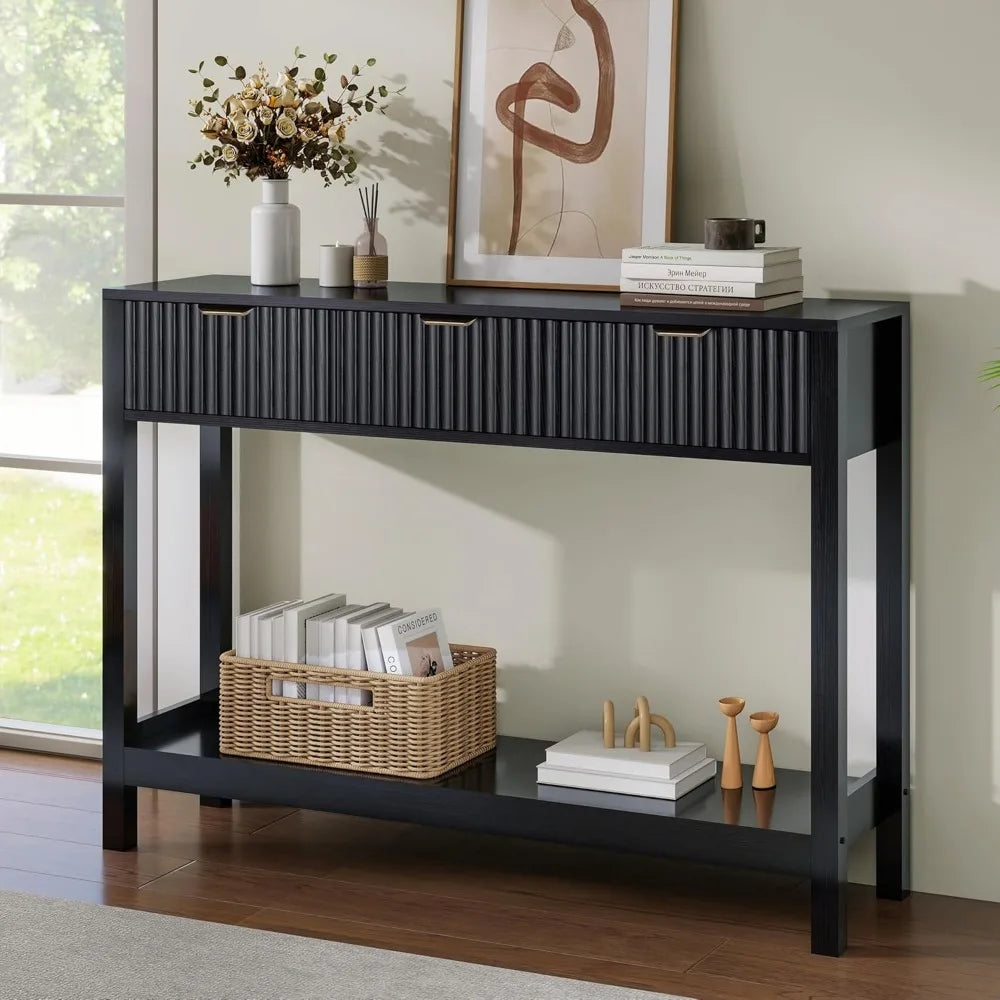 Fluted Console Table, Wooden Sofa Table with Storage and Drawers, Farmhouse Behind Couch Table Entryway Table for Entrance, Hall