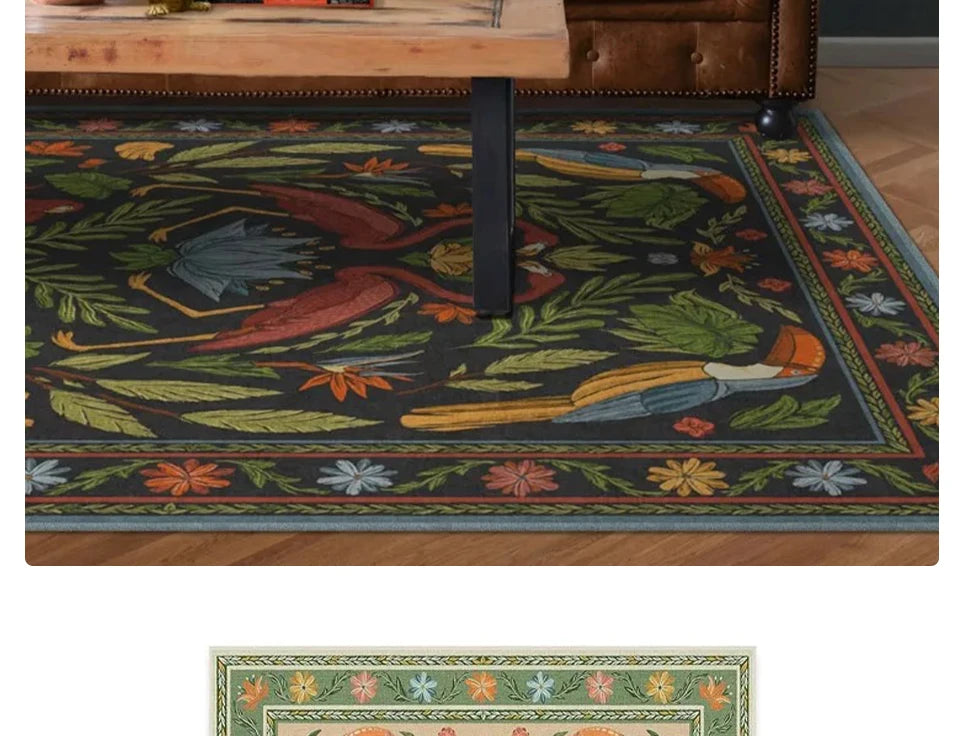 Bohemian Rug – Retro Animal & Plant Motif Carpet for Living Room & Bedroom