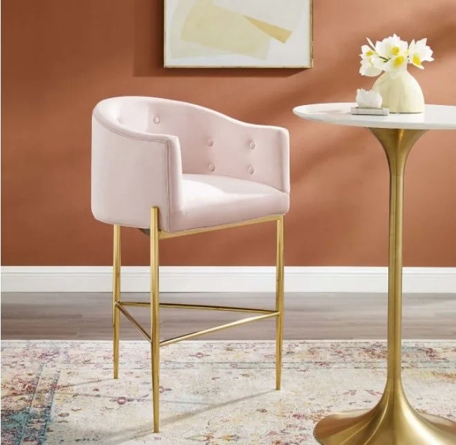 Luxury Modern Nordic Style Burgundy Tufted Curved High Back Bar Stool Velvet Upholstery Bar Chair for Home Hotel