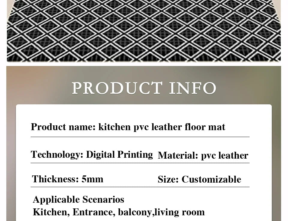 Mat for Kitchen Carpet Waterproof PVC Long Floor Mats Leather Oil Proof Anti-slip Carpets Black White Plaid Home Decoration Rug