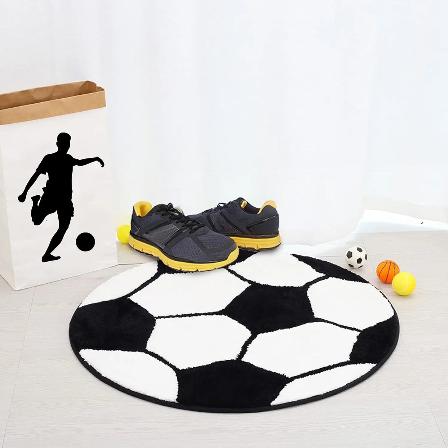 Sports Ball Round Rug - Football & Basketball Kids Room Carpet