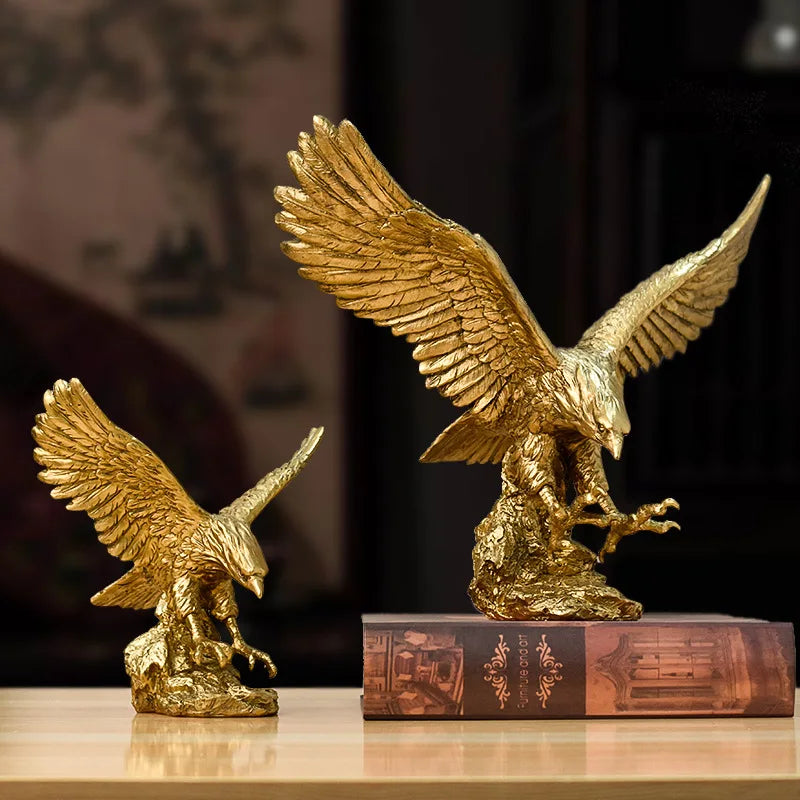 Golden Eagle Statue - Resin Sculpture | Modern Home Office Decor