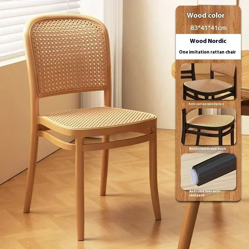 Black Rattan Dining Chair with Natural Cane Webbing and Cushion