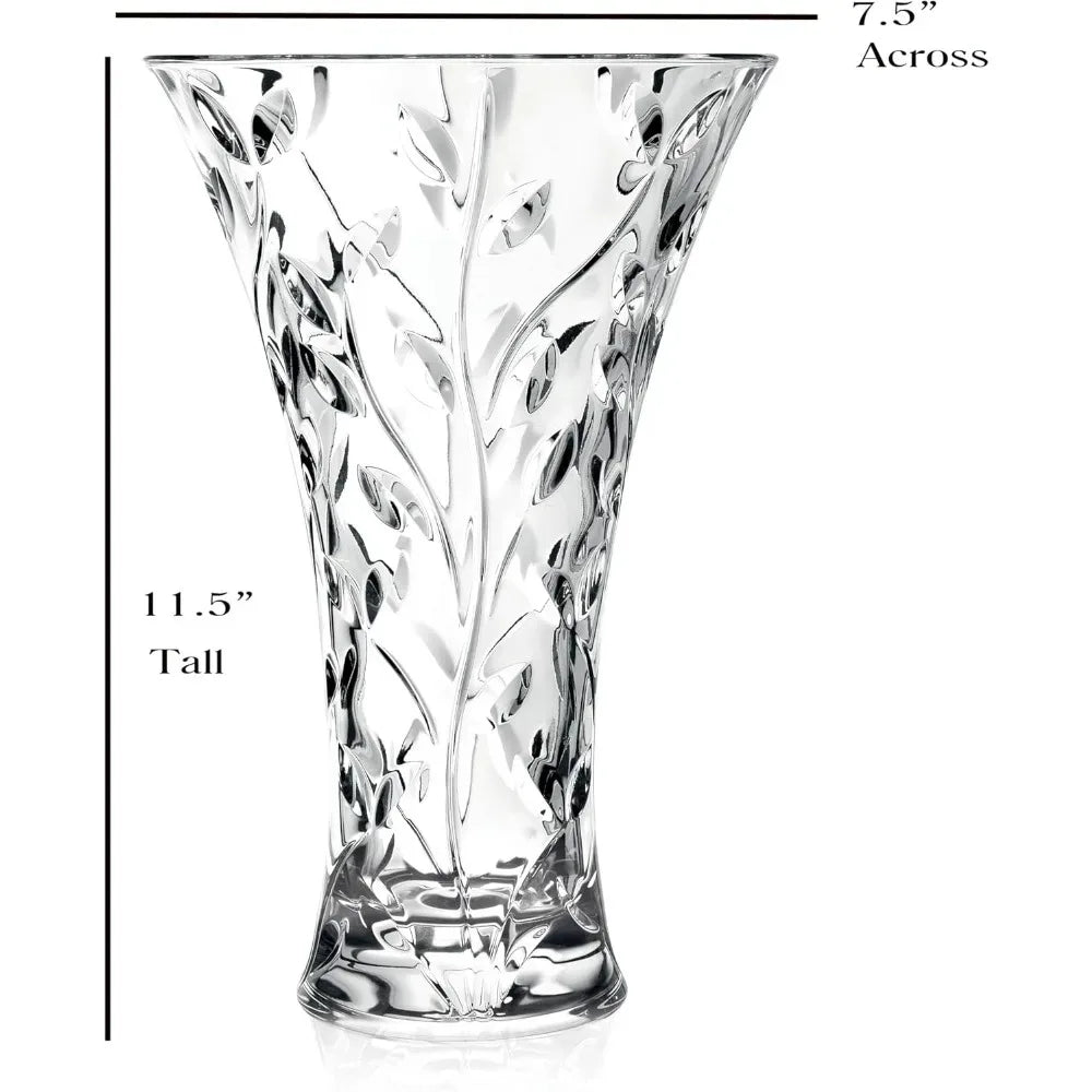Crystal Laurel Vase 11 Inch, Cut Crystal Design Extra Large Vase