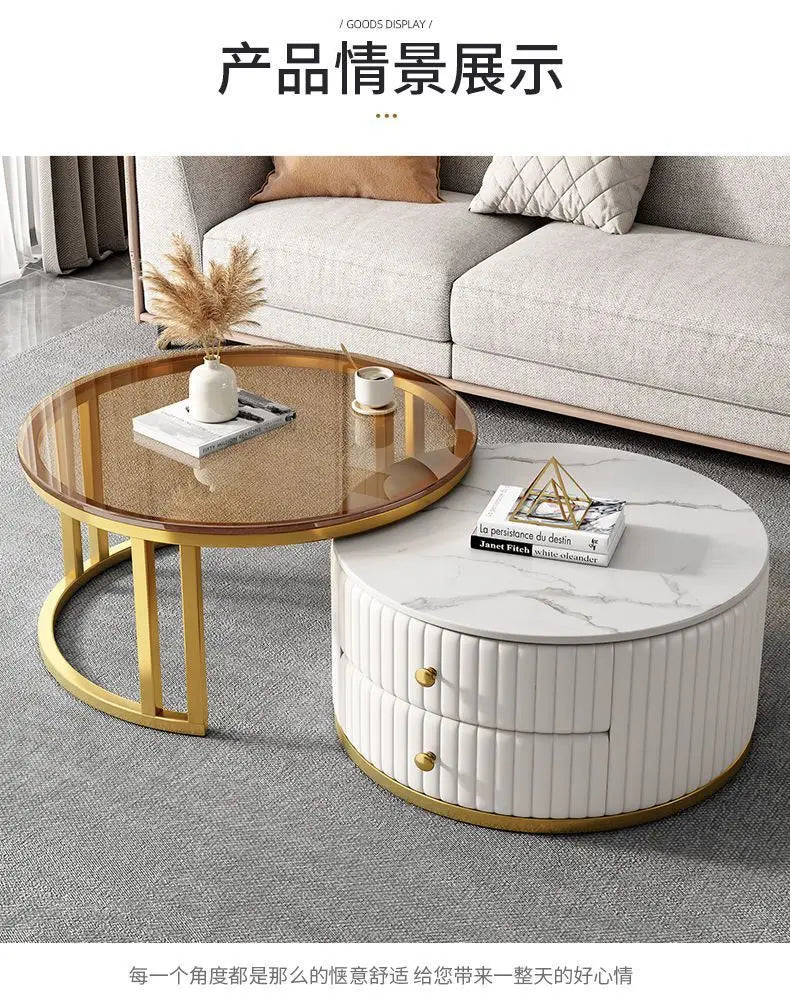 2pcs Light Luxury Rock Plate Tea Coffee Tables Minimalist Modern Scalable Center Tables Sofa Side Table Living Room Furniture