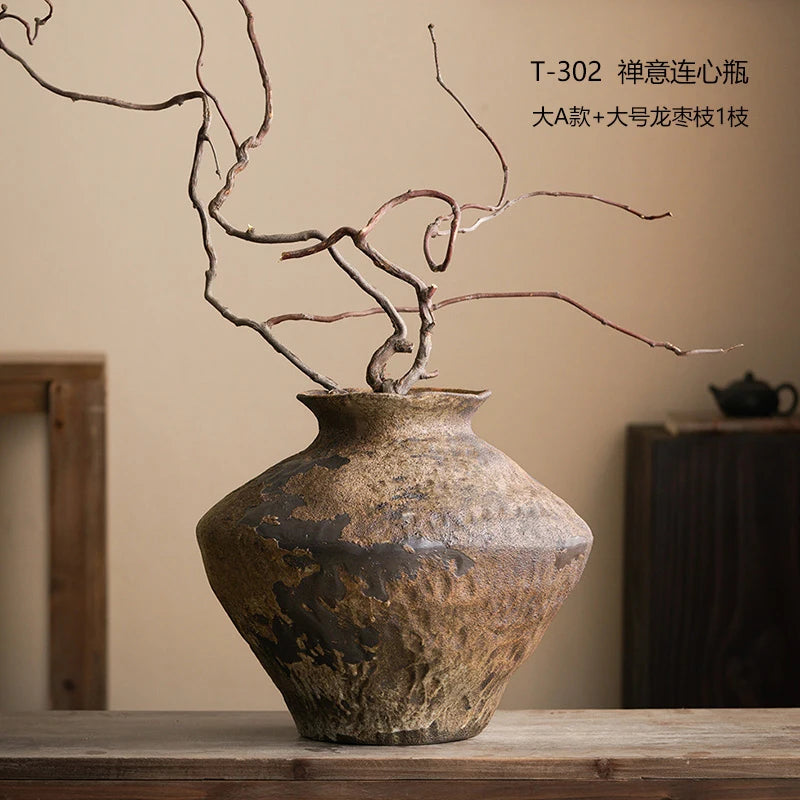 Jingdezhen Ceramic Vase Retro Style Nostalgic Pure Handmade B & B Hotel Tea Room Wabi Sandy Wind Zen Ornament Flower Ware