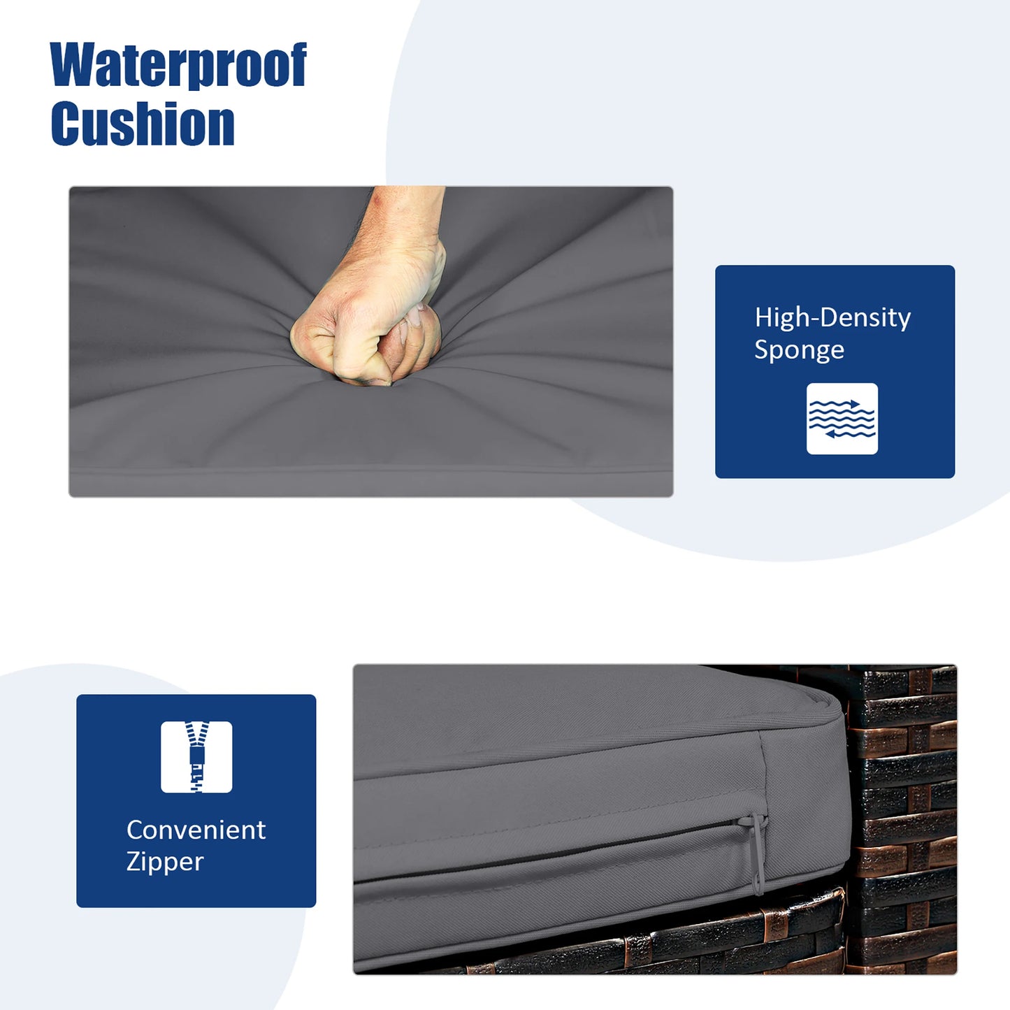 3PCS Patio Rattan Wicker Furniture Cushion Sofa Coffee Table Gray