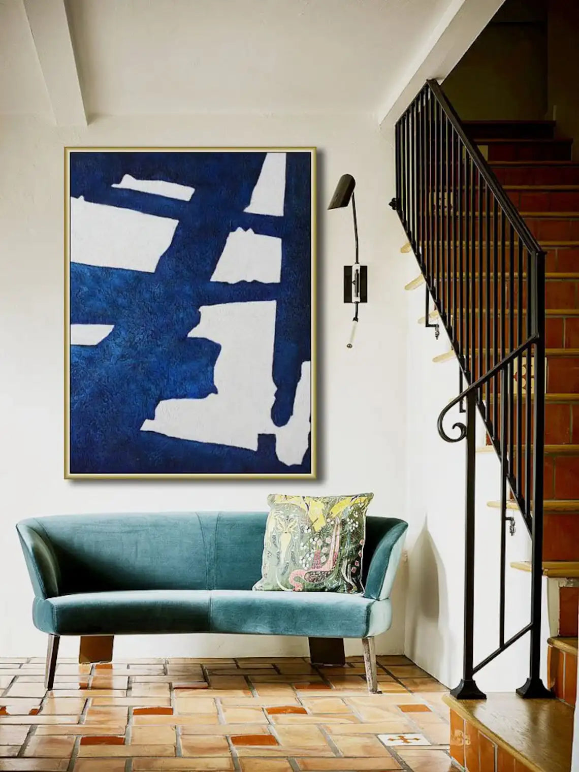 Original Contemporary Canvas Art Handmade Oil Painting Large Blue Abstract Wall Art Home Decor Painting For Living Room Bedroom