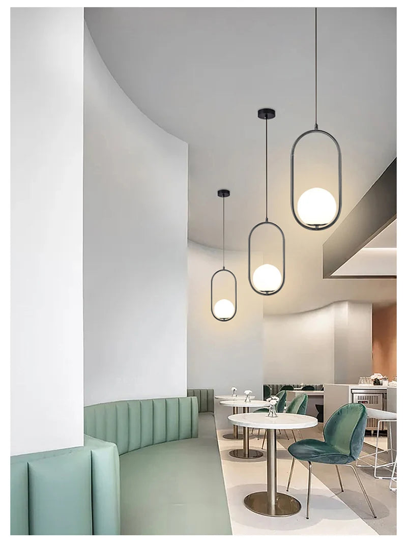 Nordic Glass Ball Pendant Lights Brass Black Hanging Lamp Modern Living Room Dining Bedroom Decor Ceiling Lighting Fixture House