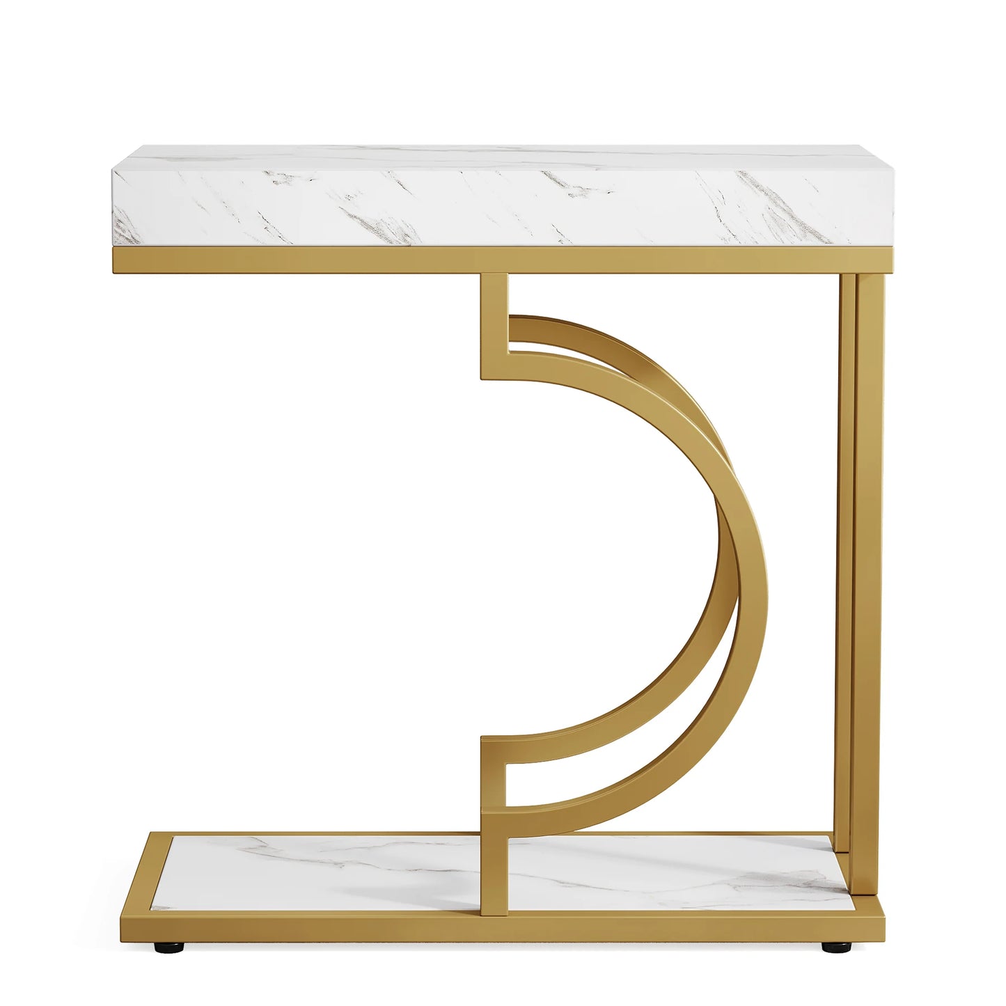 Tribesigns Narrow Side Table White Gold Side Table C Shaped End Table Modern Bedside Table Small Side Table for Couch