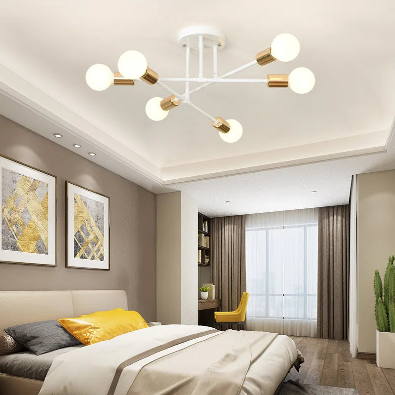 Ceiling Light: Modern Sputnik Semi-Flush Mount in Gold with 6 Lights