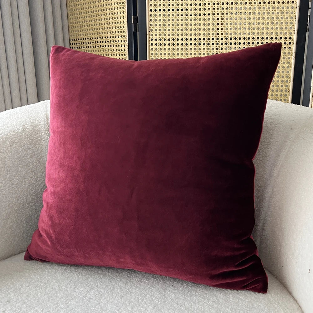 Contemorary Home Decorative Pillow Case Knit Velvet Burgundy Red Soft Plain Cushion Cover 45x45cm 1 Piece Pack