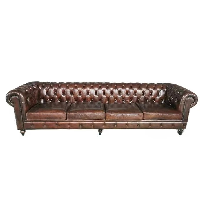 Antique Distressed Tan Leather Chesterfield Sofa 4 Seat Leather Sofas Hotel Lobby Home Luxury Chesterfield Sofas Genuine Leather
