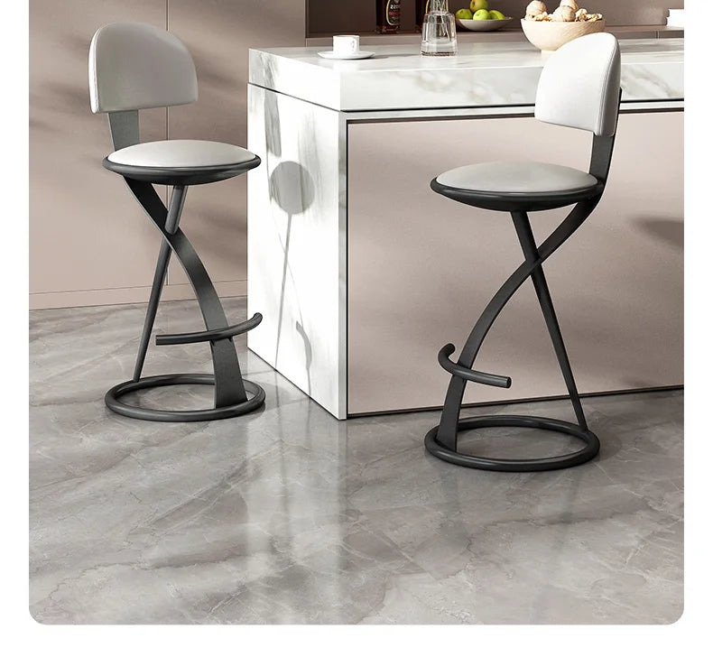 Adjustable Height Bar Stool with Backrest - Faux Leather Counter Stool with Footrest and X-Base Metal Frame