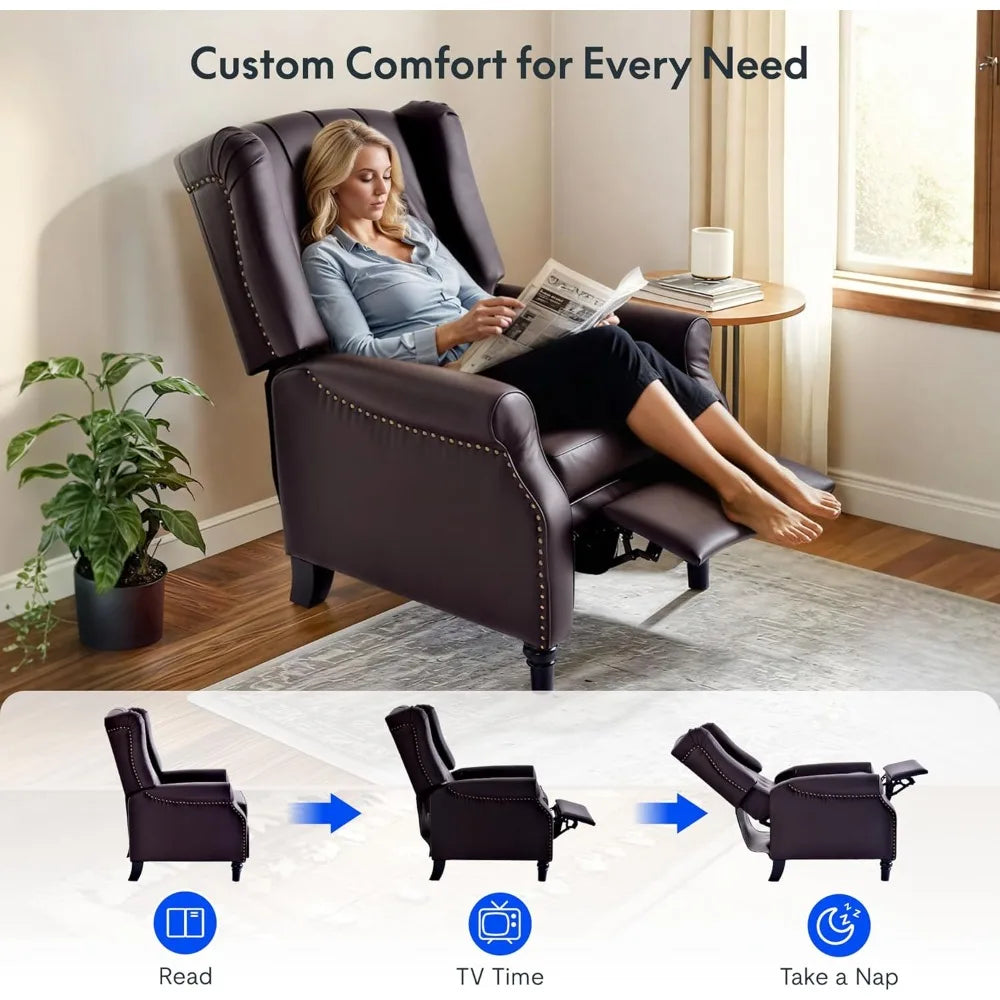 Pushback Recliner Chair for Adults, Mid Century Wingback Accent Chair with Rivet Decoration, Tufted Upholstered Single Sofa