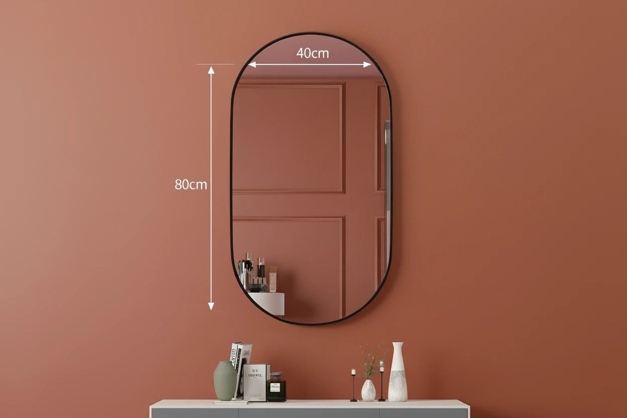 Oval Bathroom Mirror - Wall-Mounted - Black or Gold Metal Frame