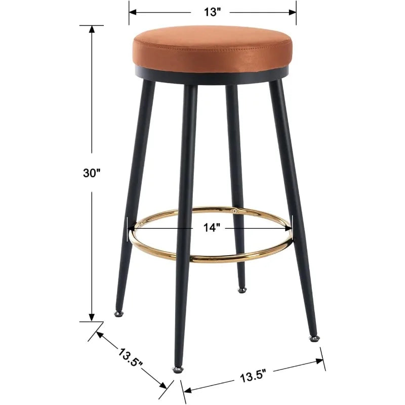 26 Inch Bar Stools Set of 2 Modern Metal Bar Stools with Golded Footrest Velvet Seat for Kitchen Island&Bar, Brown
