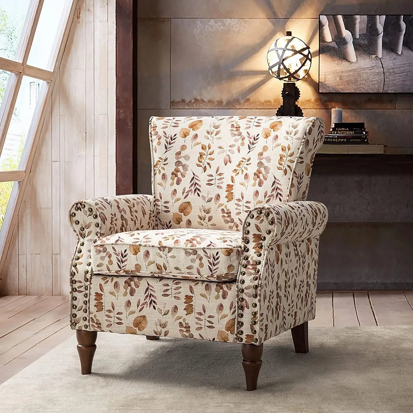 Elegant Wingback Accent Chair, with Wood Legs and Removable Cushion