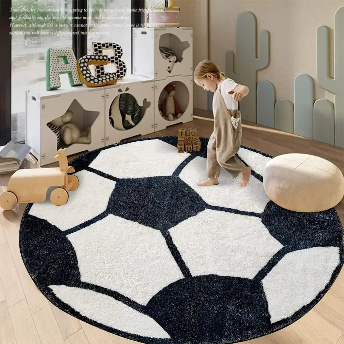 Sports Ball Round Rug - Football & Basketball Kids Room Carpet