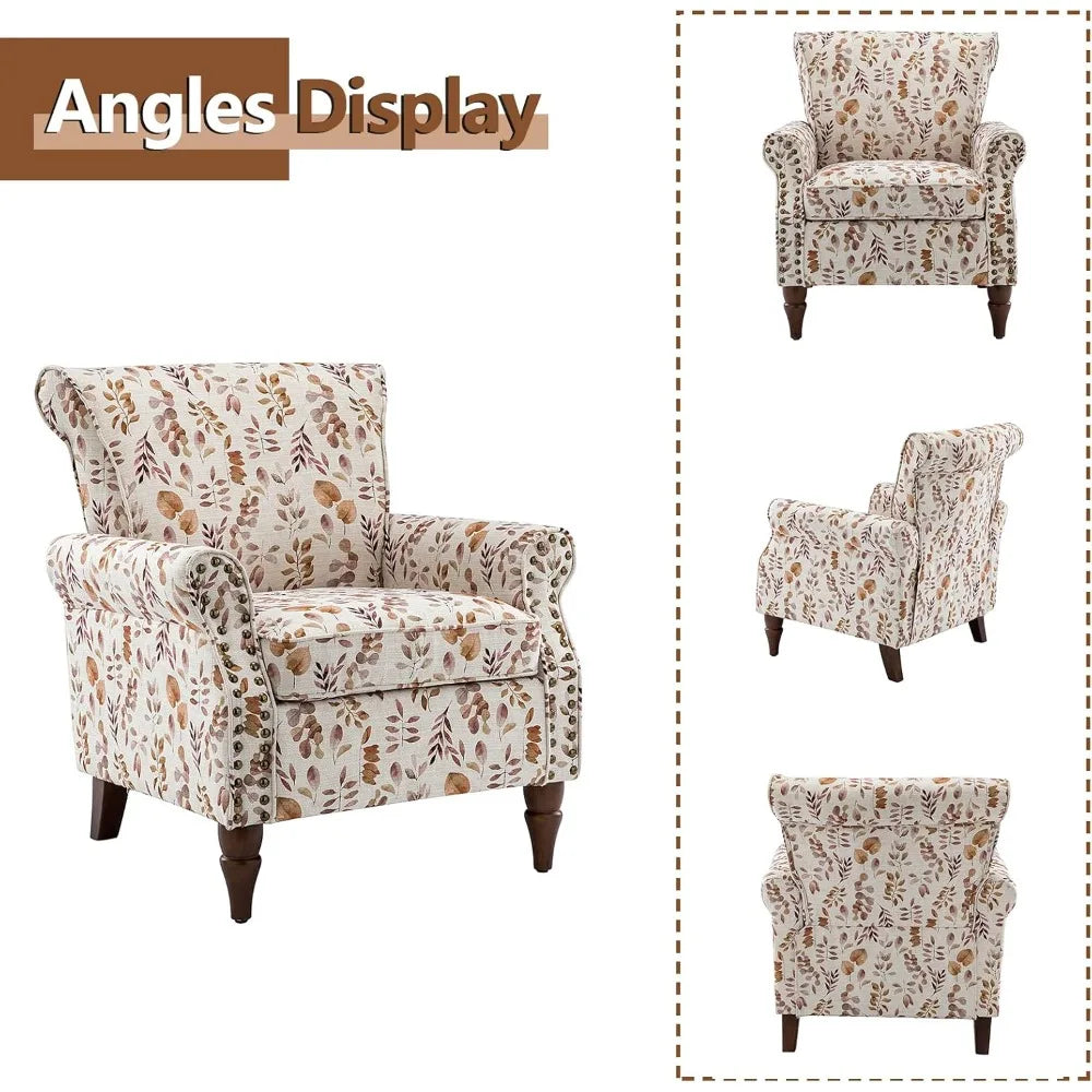 Elegant Wingback Accent Chair, with Wood Legs and Removable Cushion