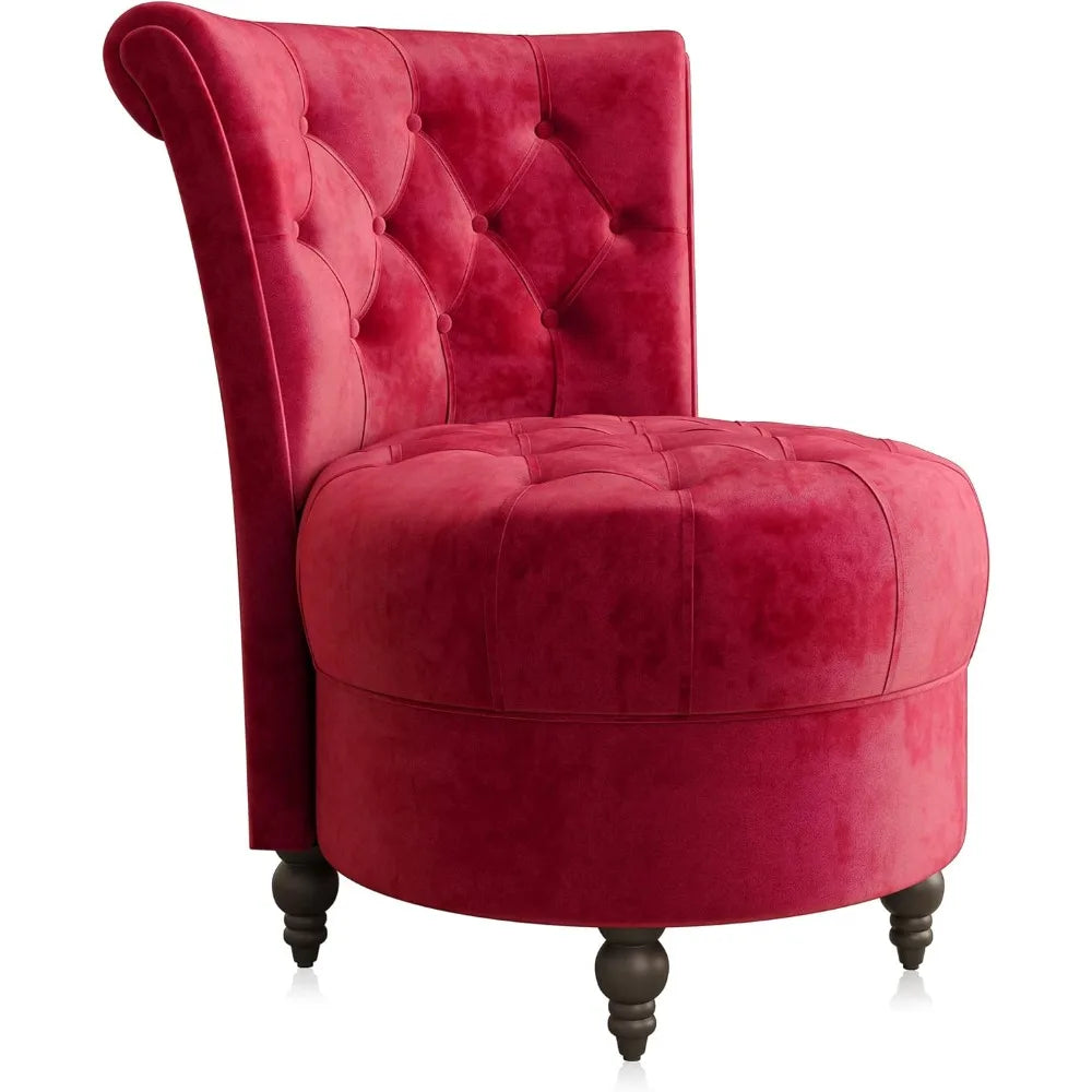 Stylish Throne Accent Chair with Button-Tufted Upholstery and Low Back Design