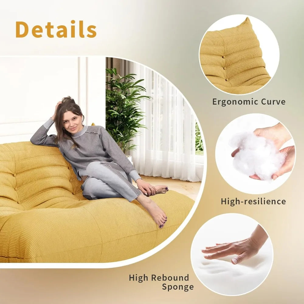 Foam Floor Lazy Couch Bean Bag Chair Sofa Fireside 2 Seat Lounger Couches for Adults Oversize Corduroy Cozy Chair for Home