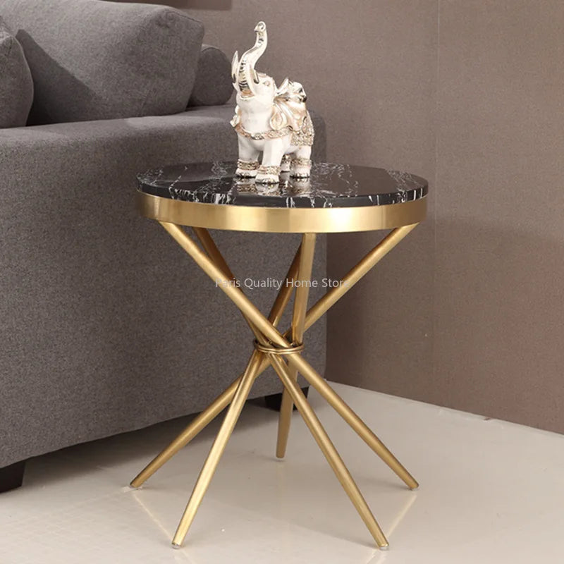 Italian Light Luxury Marble Gold Plated Brushed Round Small Coffee Table Stainless Steel Sofa Side Small Coffee Table