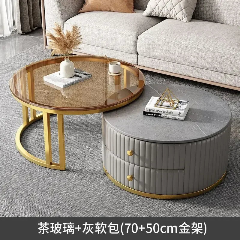 2pcs Light Luxury Rock Plate Tea Coffee Tables Minimalist Modern Scalable Center Tables Sofa Side Table Living Room Furniture