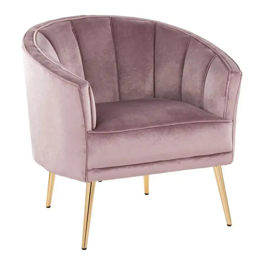 Glam Accent Chair in Gold Metal and Blush Pink Velvet, Modern Design for Living Room or Bedroom, Stylish and Comfortable